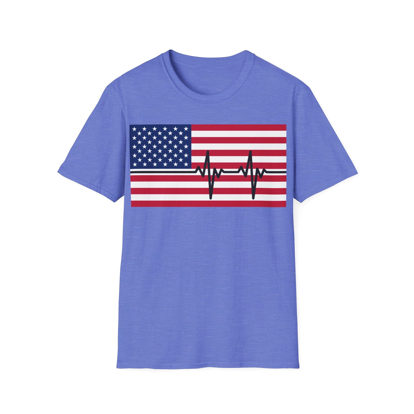 American Flag Heartbeat Color - Unisex Softstyle T-Shirt