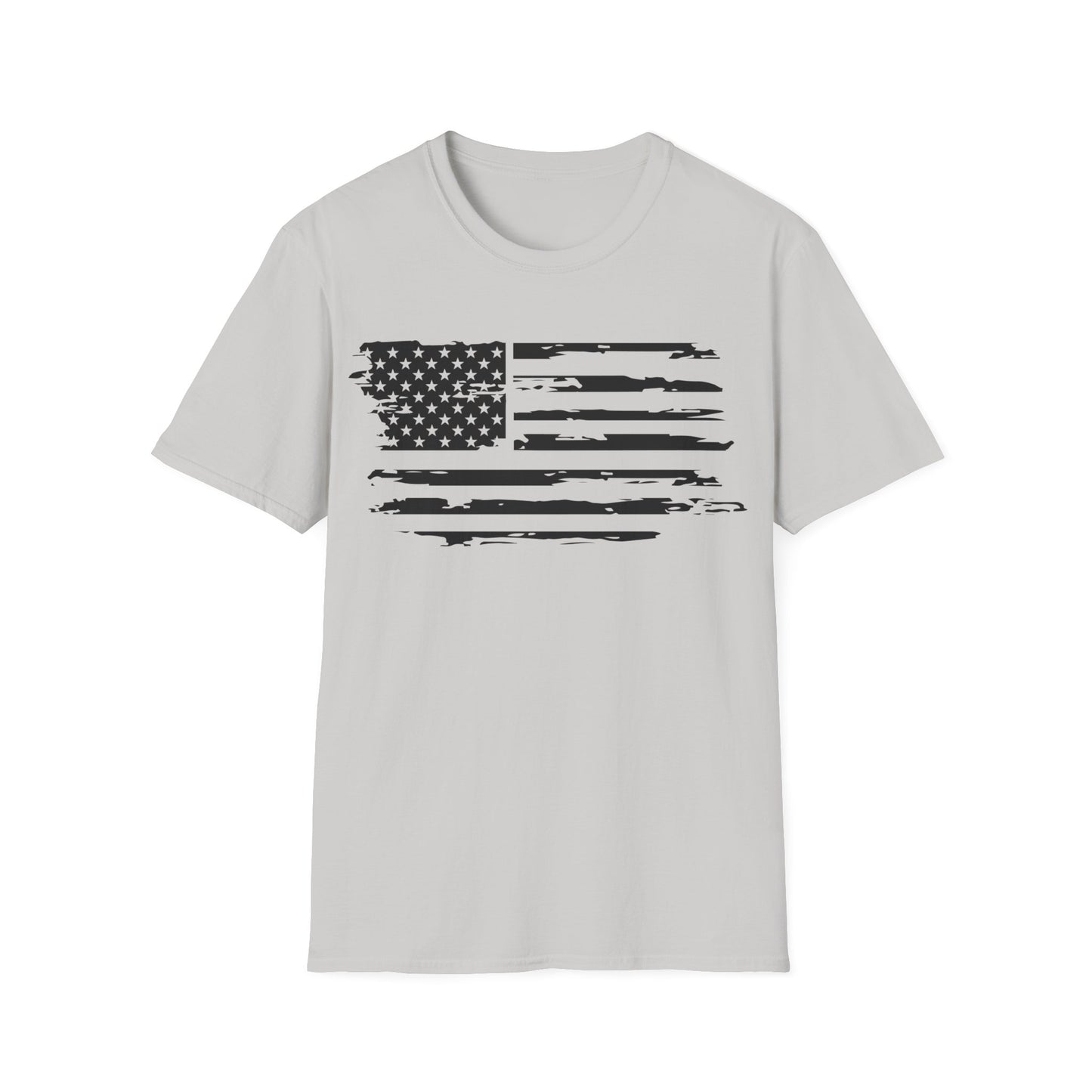 Distressed American Flag B&W - Unisex Softstyle T-Shirt