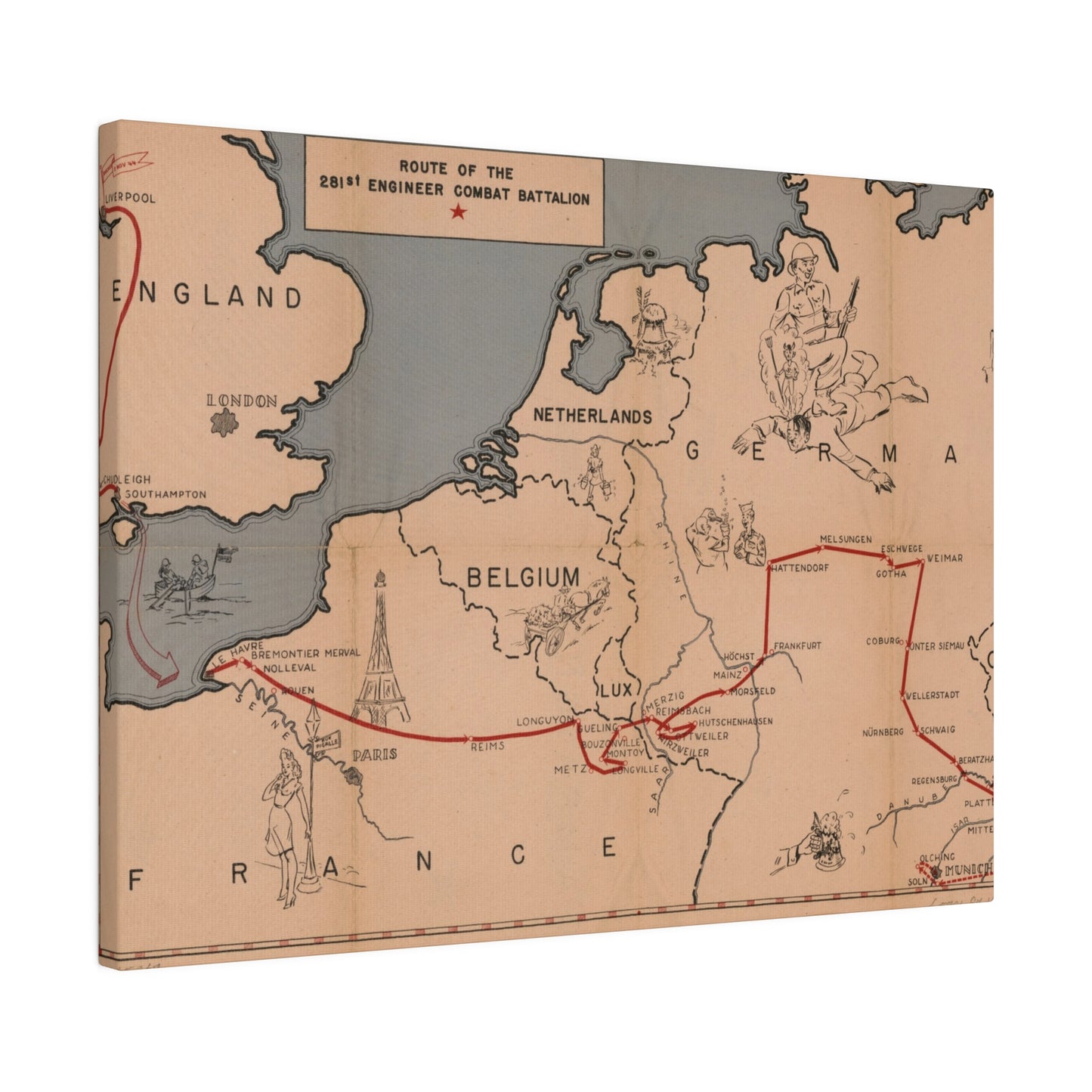 Route of the 281st Engineer Combat Battalion 3 November 1944 to 8 May 1945
