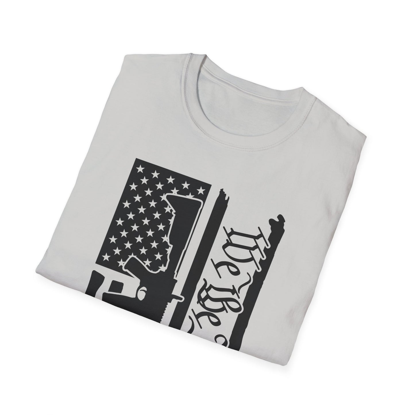 Distressed Vertical American Flag B&W - We The People - Unisex Softstyle T-Shirt