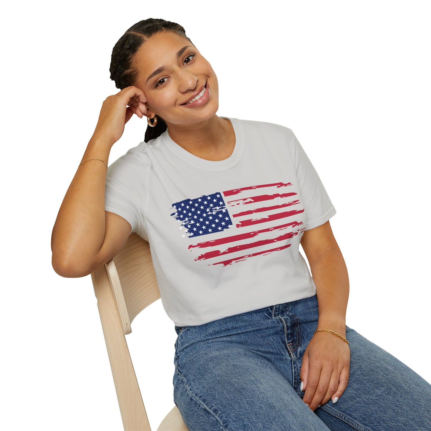 Distressed American Flag Color - Unisex Softstyle T-Shirt