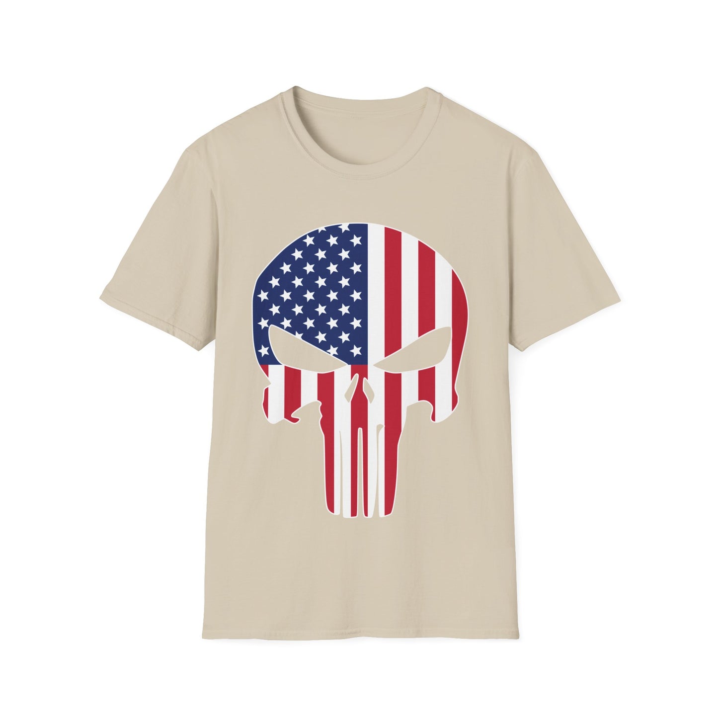 American Skull Flag Color - Unisex Softstyle T-Shirt