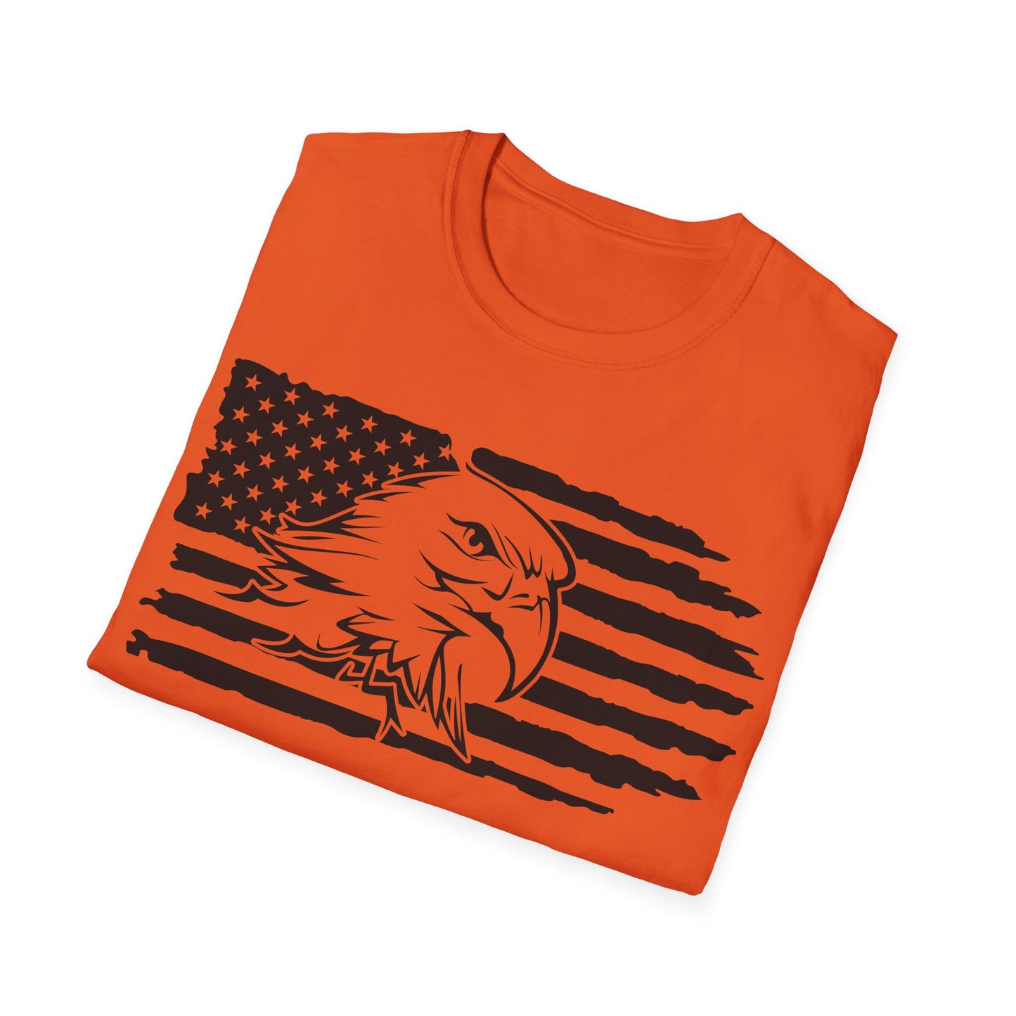 Distressed American Flag B&W - Eagle - Unisex Softstyle T-Shirt