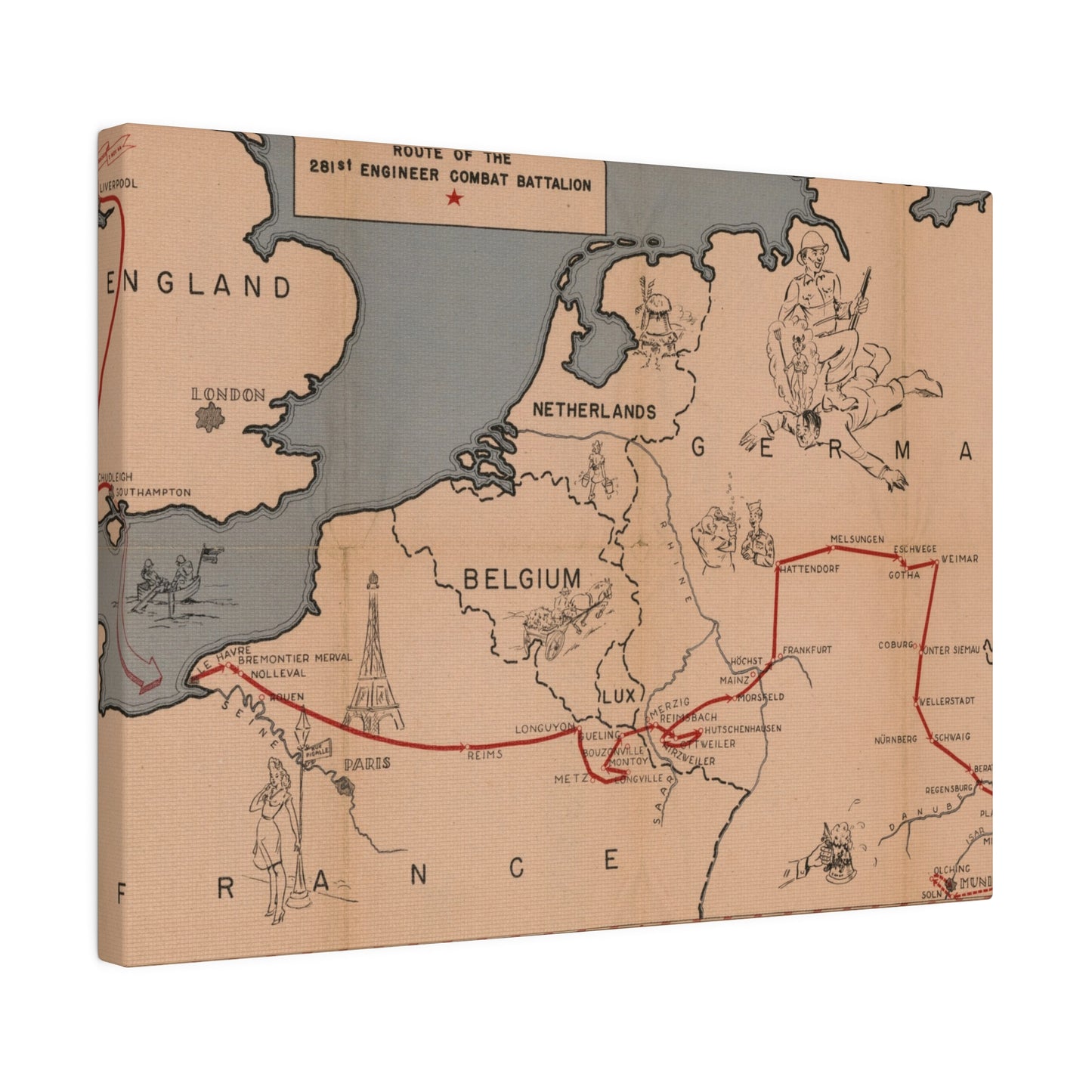 Route of the 281st Engineer Combat Battalion 3 November 1944 to 8 May 1945