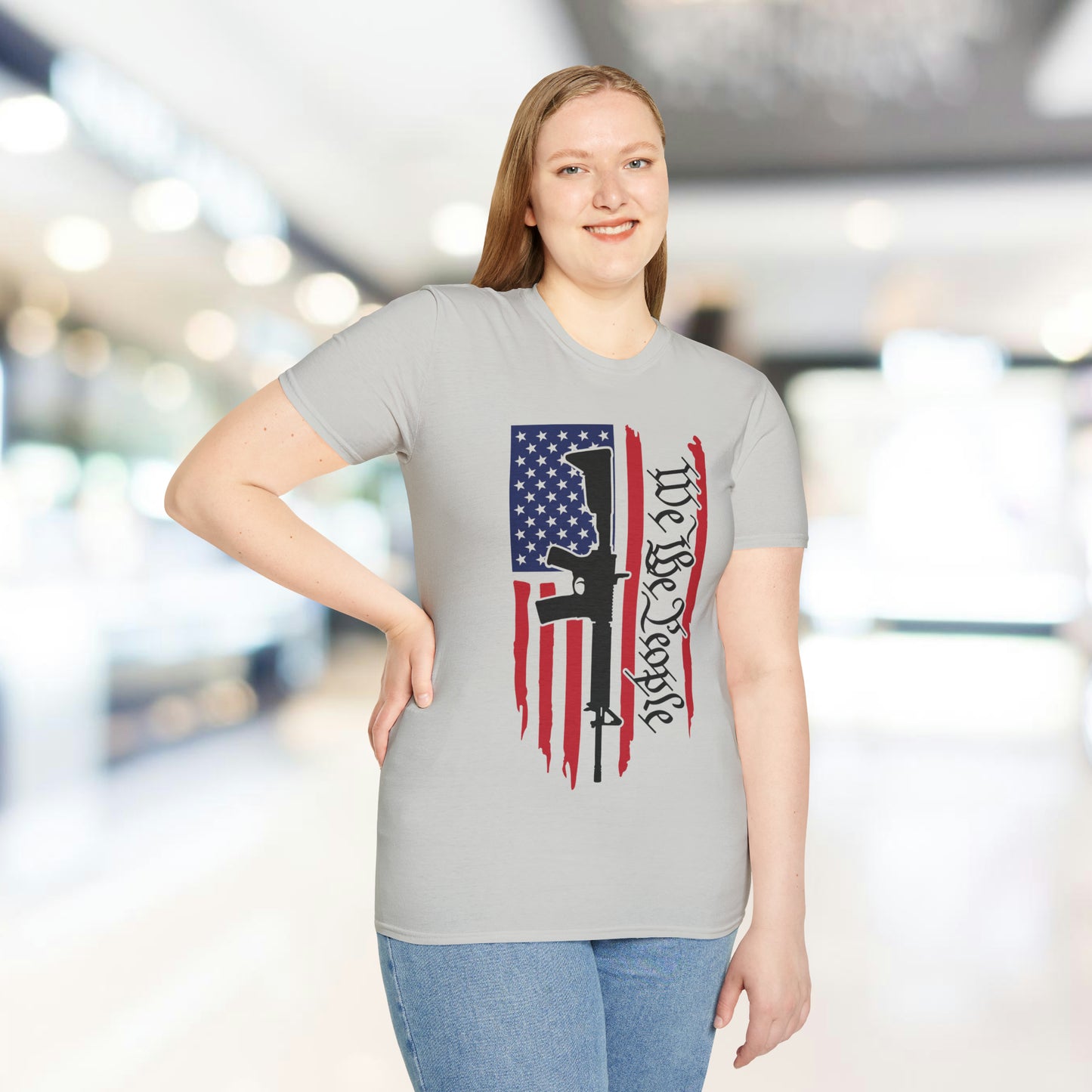 Distressed Vertical American Flag Color - We The People - Unisex Softstyle T-Shirt
