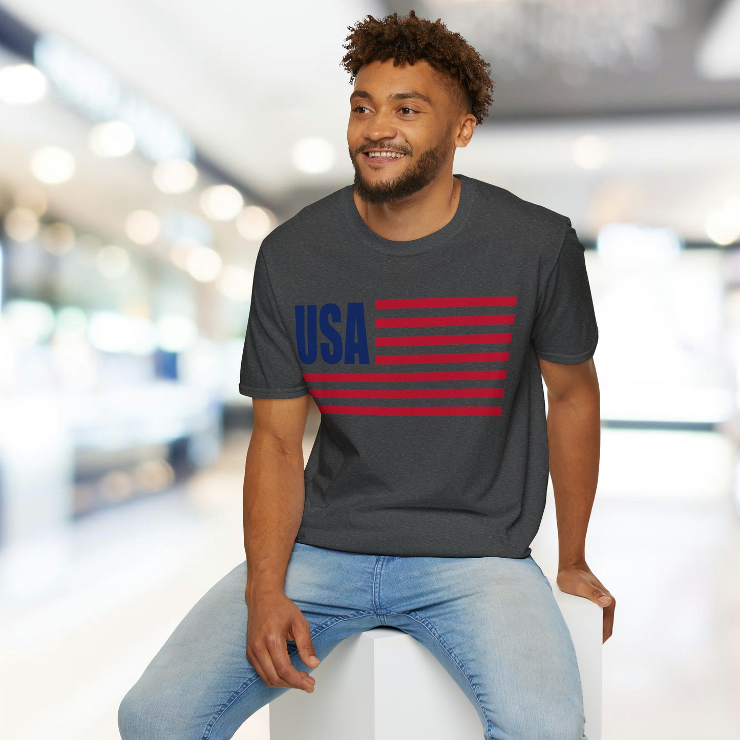 American Flag USA Color - Unisex Softstyle T-Shirt