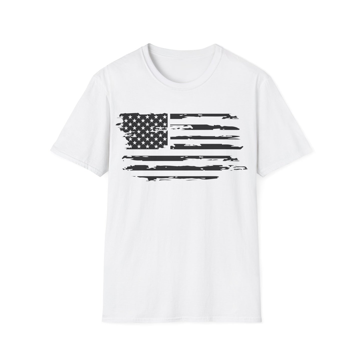 Distressed American Flag B&W - Unisex Softstyle T-Shirt