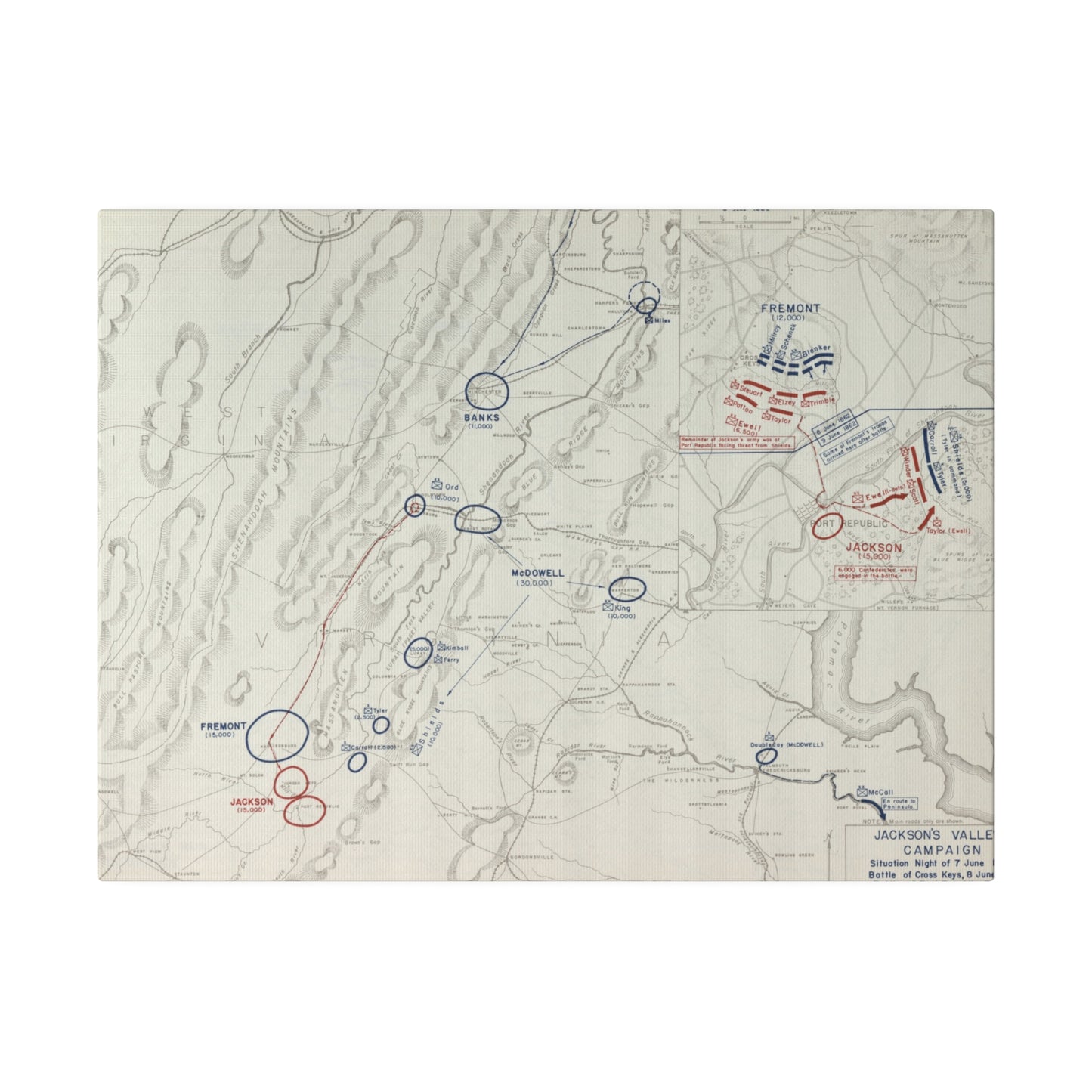 American Civil War Jackson's Valley Campaign - Situation 7 June and Battle of Cross Keys and Port Republic 8-9 June 1862