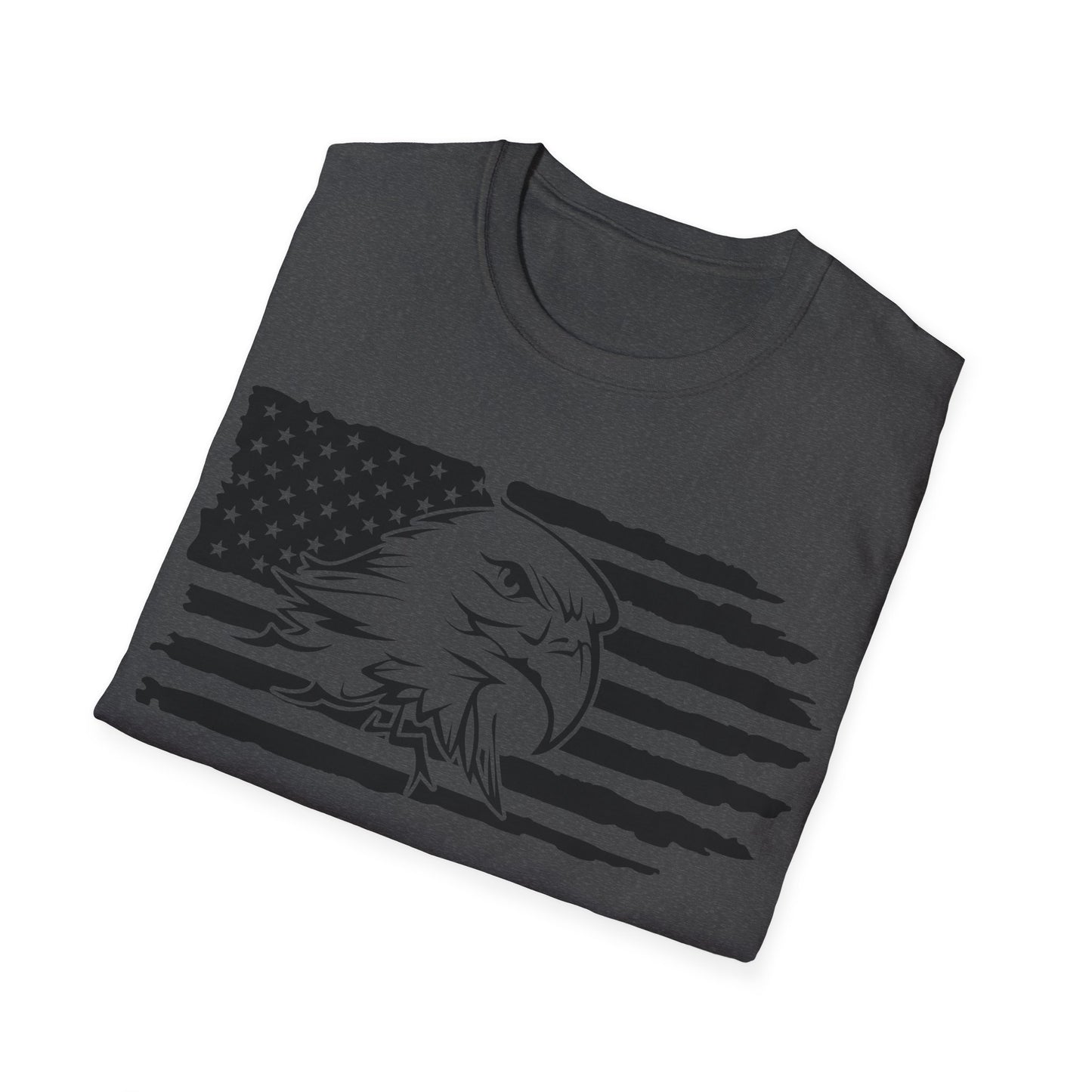 Distressed American Flag B&W - Eagle - Unisex Softstyle T-Shirt