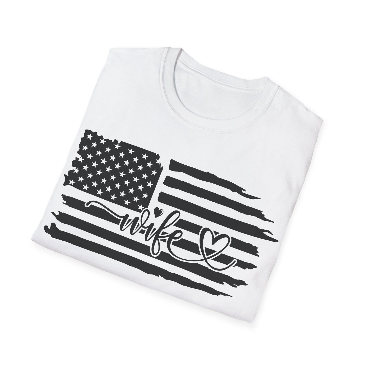 Distressed American Flag B&W - Wife - Unisex Softstyle T-Shirt