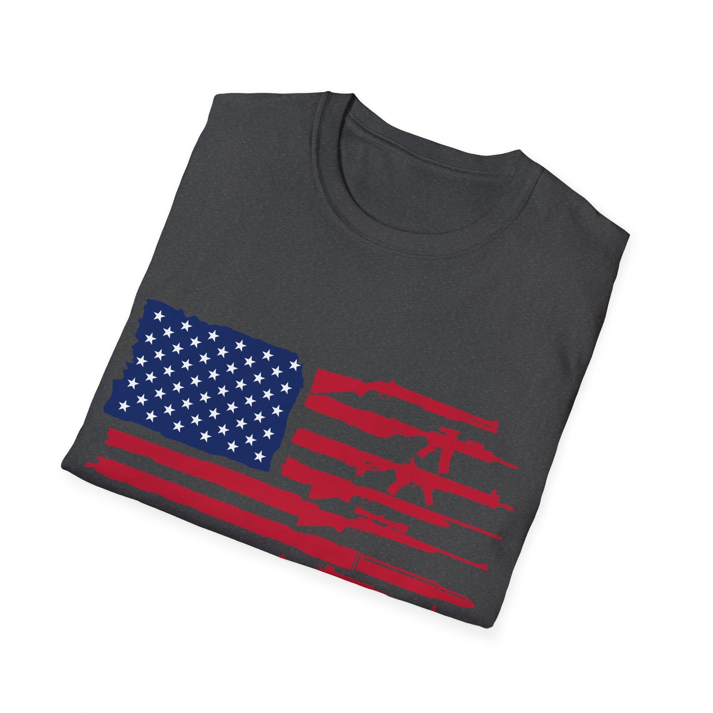 American Flag Guns Color - Unisex Softstyle T-Shirt