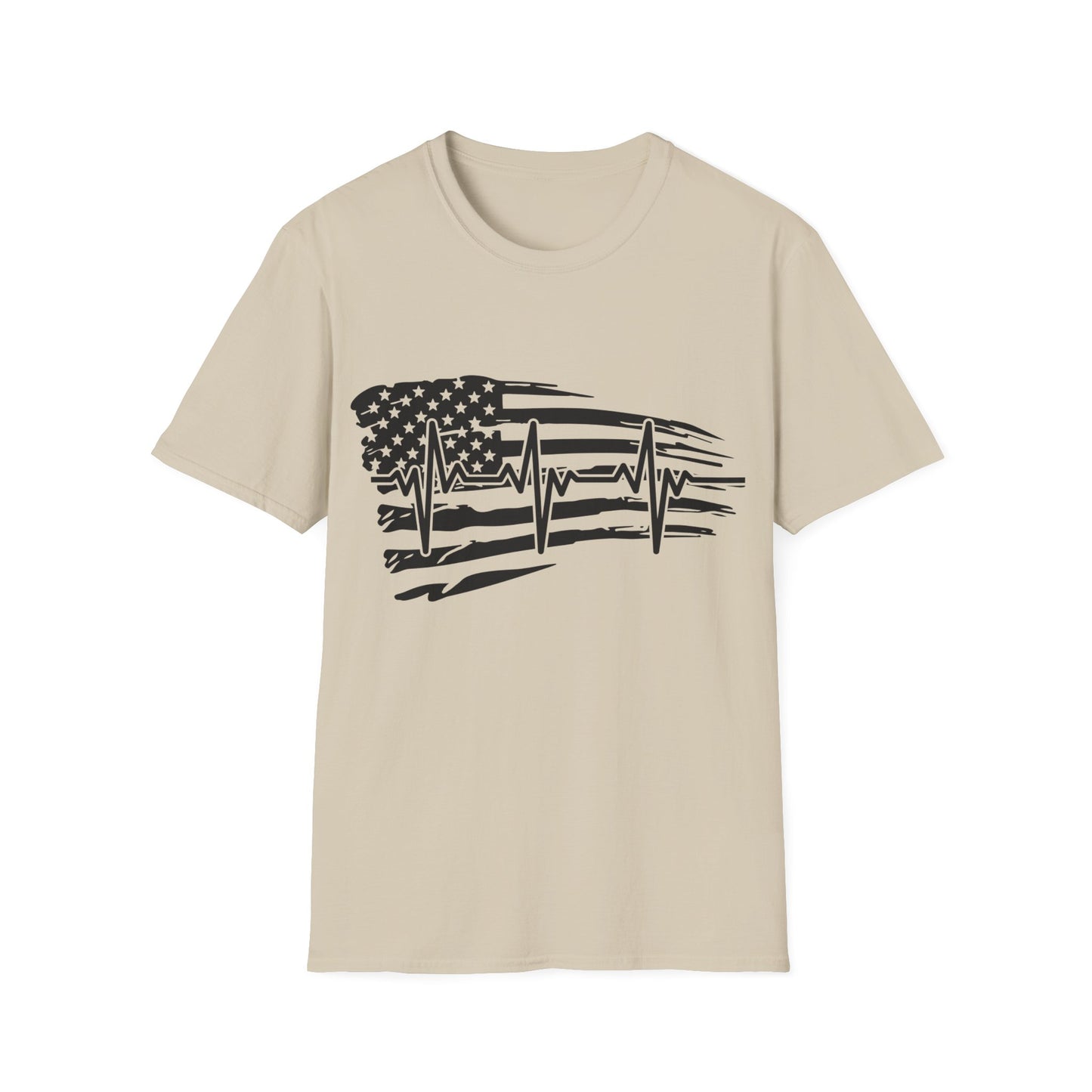 Distressed Flag Heartbeat B&W - Unisex Softstyle T-Shirt