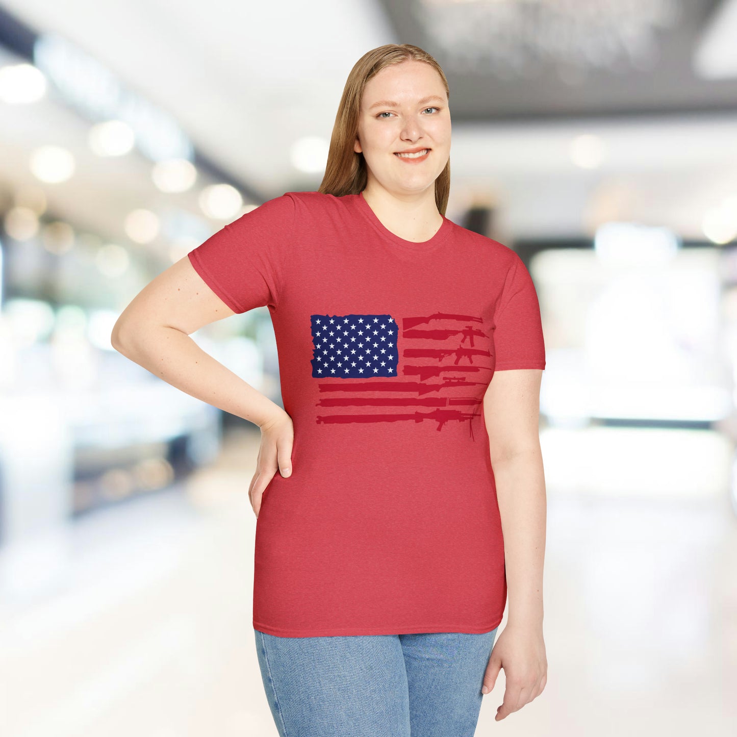 American Flag Guns Color - Unisex Softstyle T-Shirt