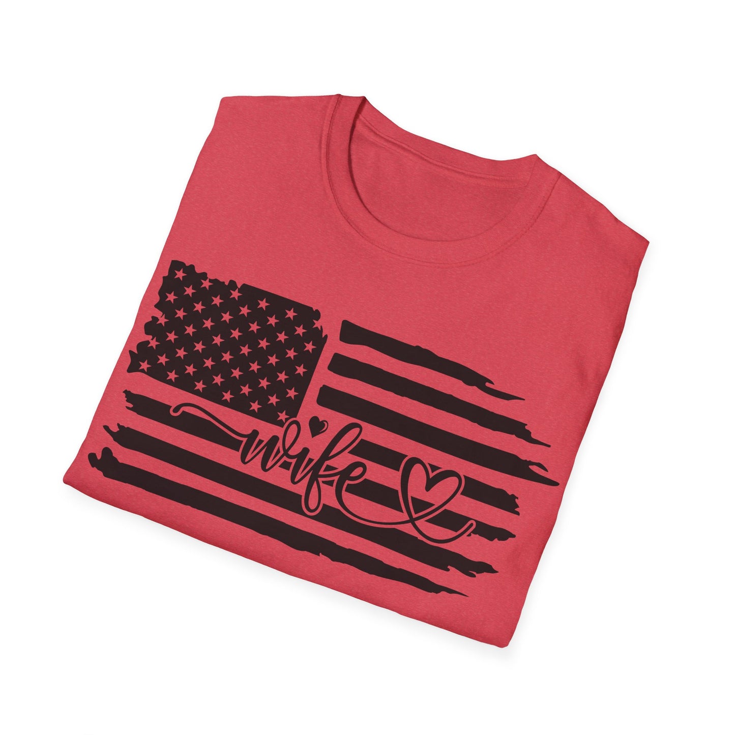 Distressed American Flag B&W - Wife - Unisex Softstyle T-Shirt