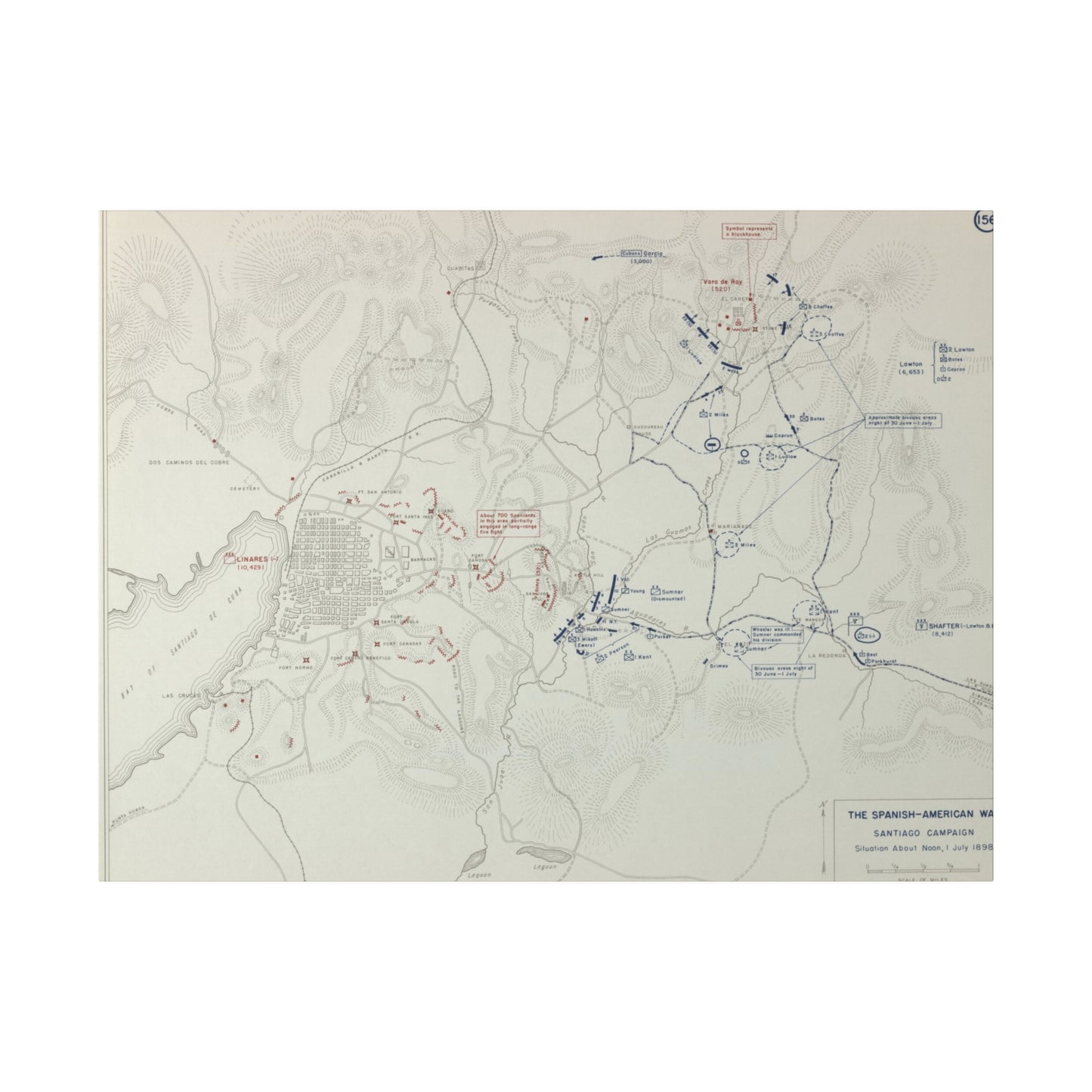 Spanish-American War, Santiago Campaign, Situation Noon 1 July 1898