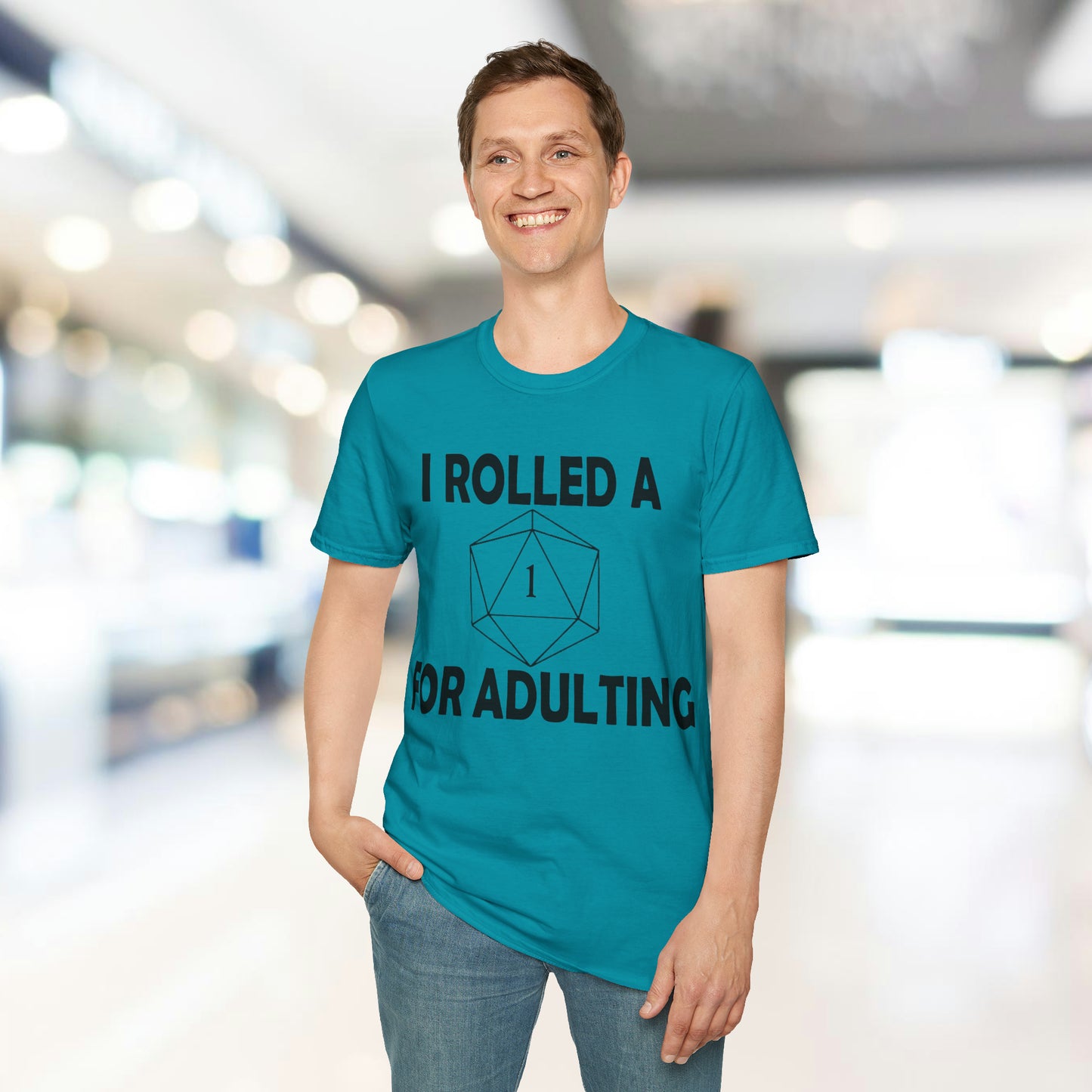 Rolled a 1 for adulting - Black - Unisex Softstyle T-Shirt