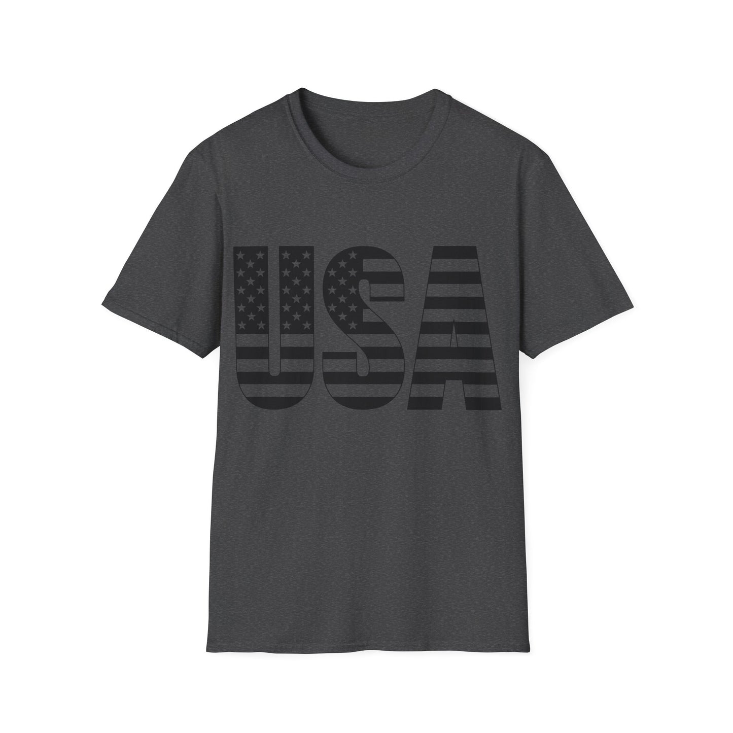 USA American Flag Black - Unisex Softstyle T-Shirt