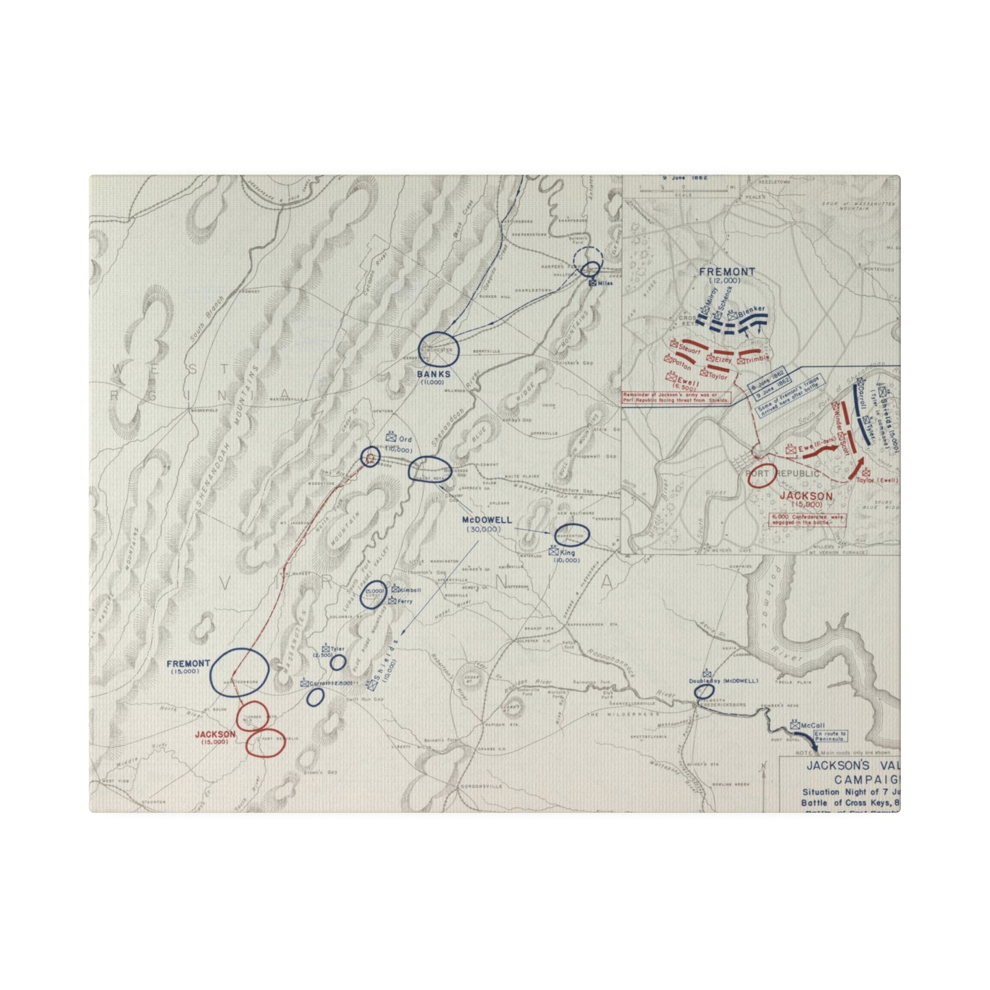 American Civil War Jackson's Valley Campaign - Situation 7 June and Battle of Cross Keys and Port Republic 8-9 June 1862