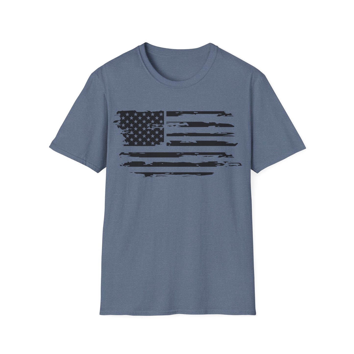 Distressed American Flag B&W - Unisex Softstyle T-Shirt