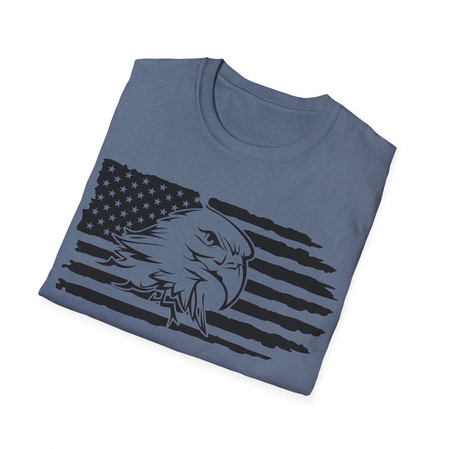 Distressed American Flag B&W - Eagle - Unisex Softstyle T-Shirt