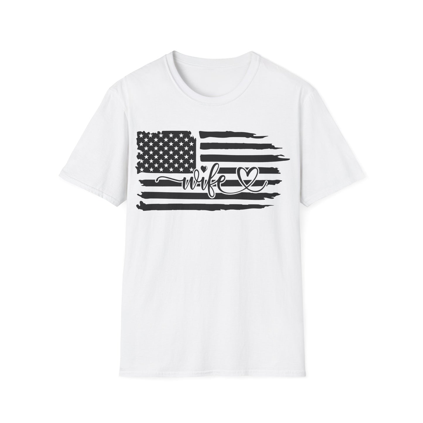 Distressed American Flag B&W - Wife - Unisex Softstyle T-Shirt