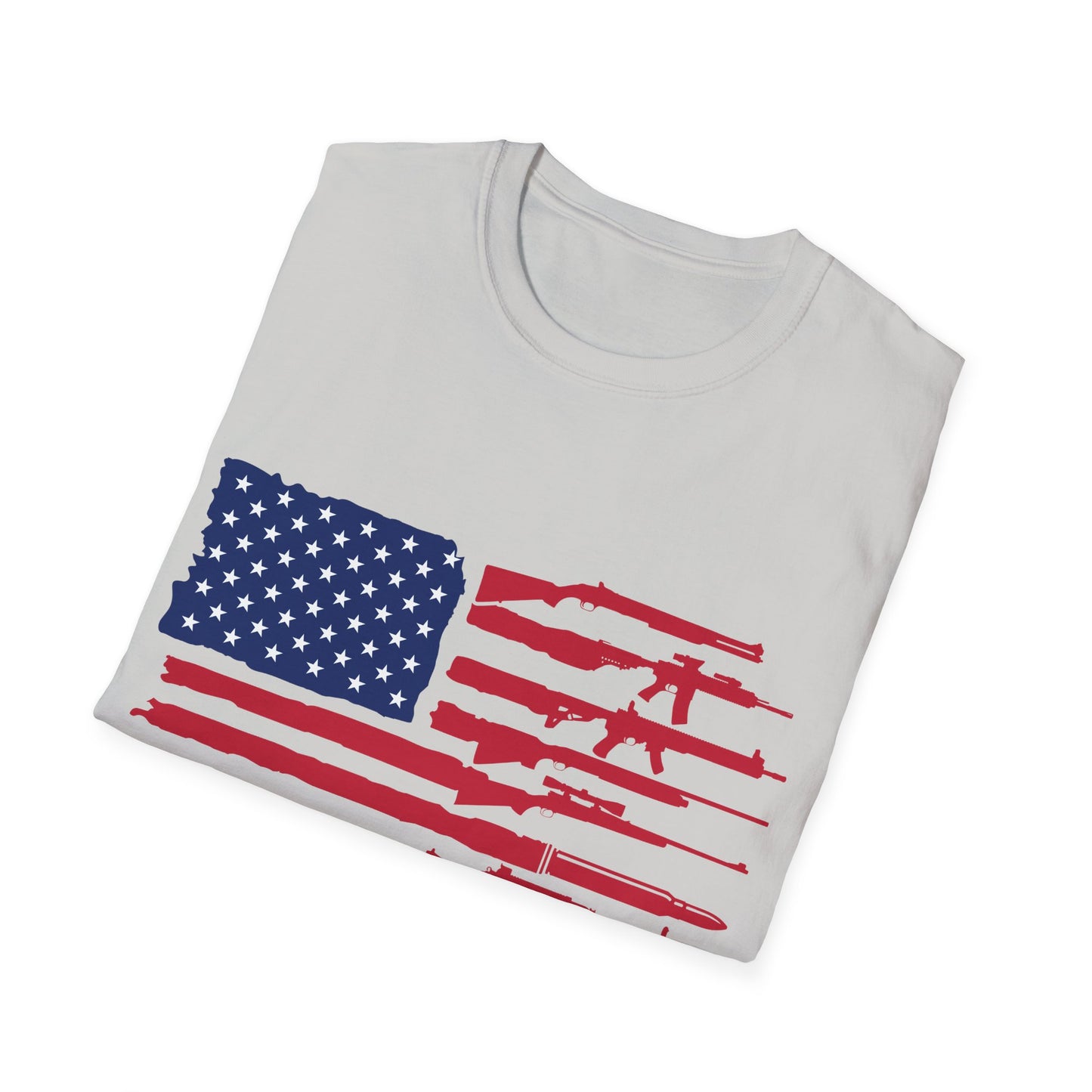 American Flag Guns Color - Unisex Softstyle T-Shirt