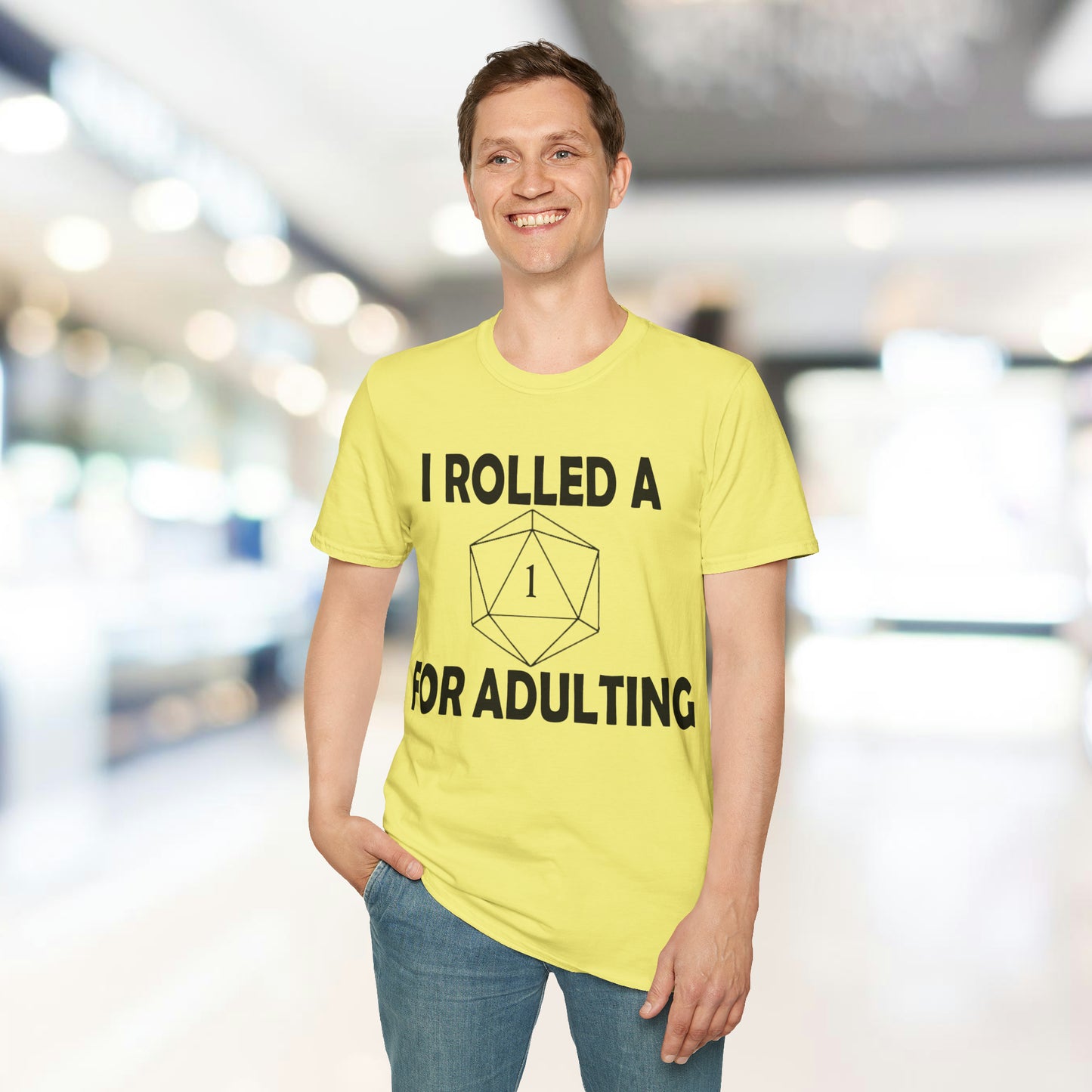 Rolled a 1 for adulting - Black - Unisex Softstyle T-Shirt