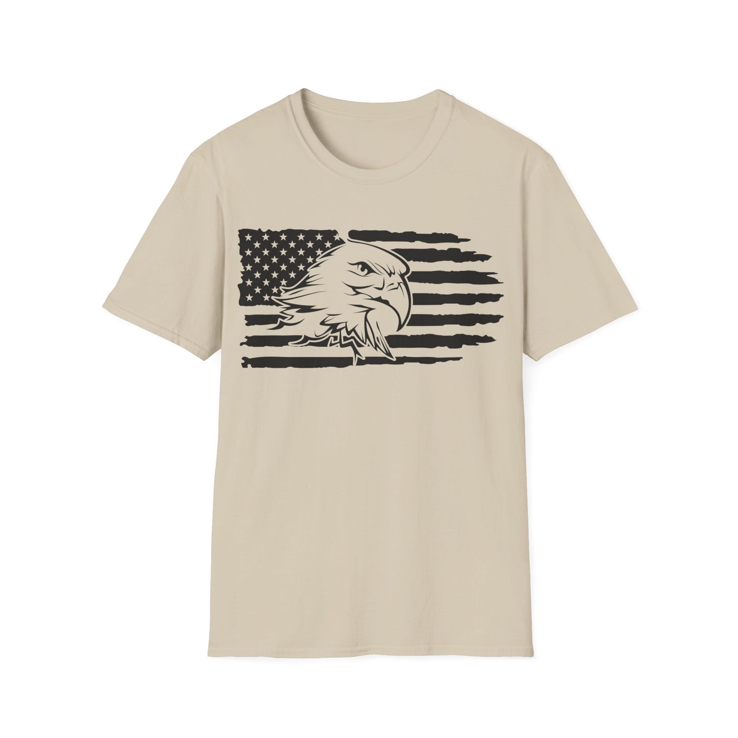 Distressed American Flag B&W - Eagle - Unisex Softstyle T-Shirt