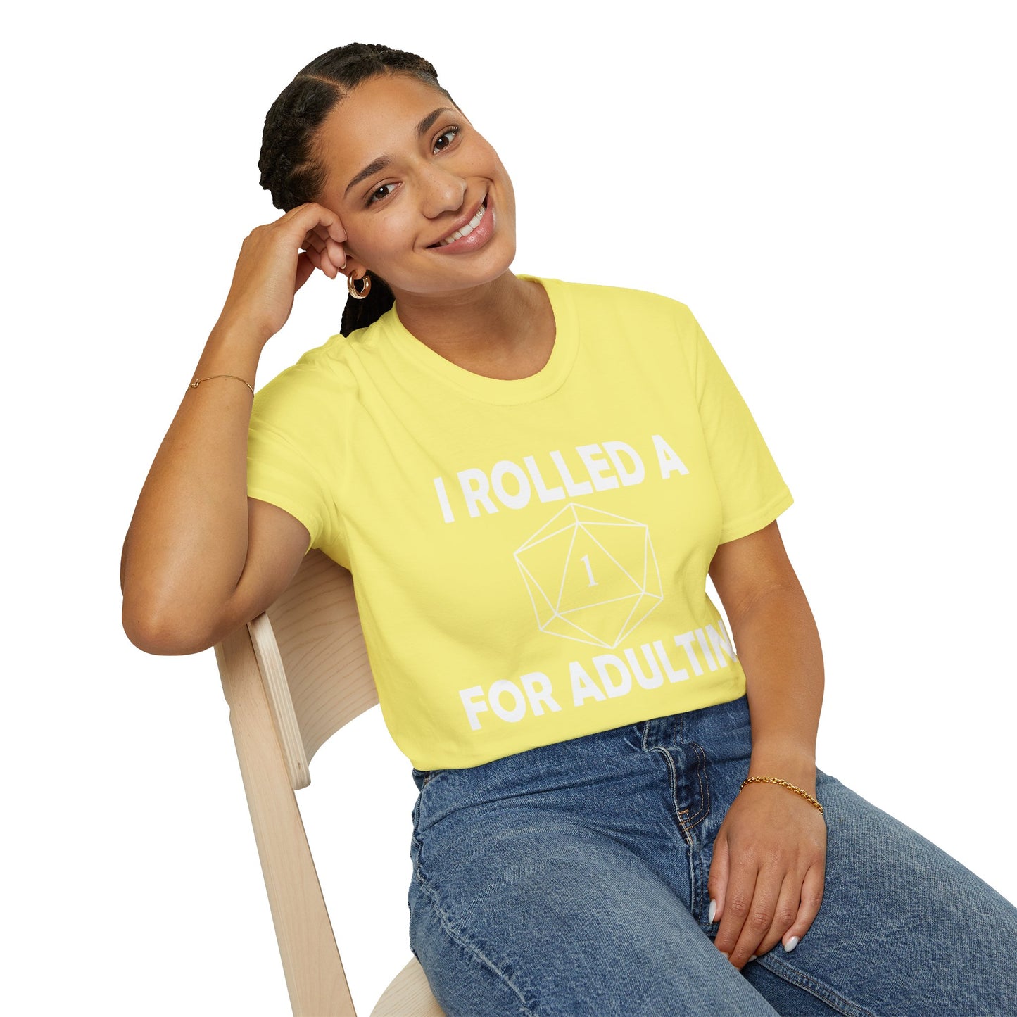 Rolled a 1 for adulting - White - Unisex Softstyle T-Shirt