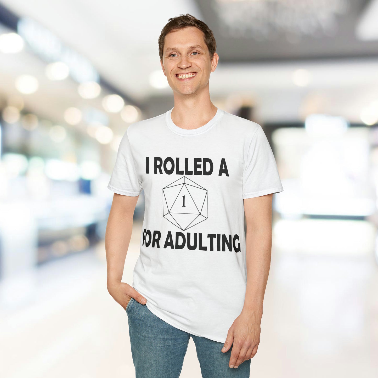 Rolled a 1 for adulting - Black - Unisex Softstyle T-Shirt