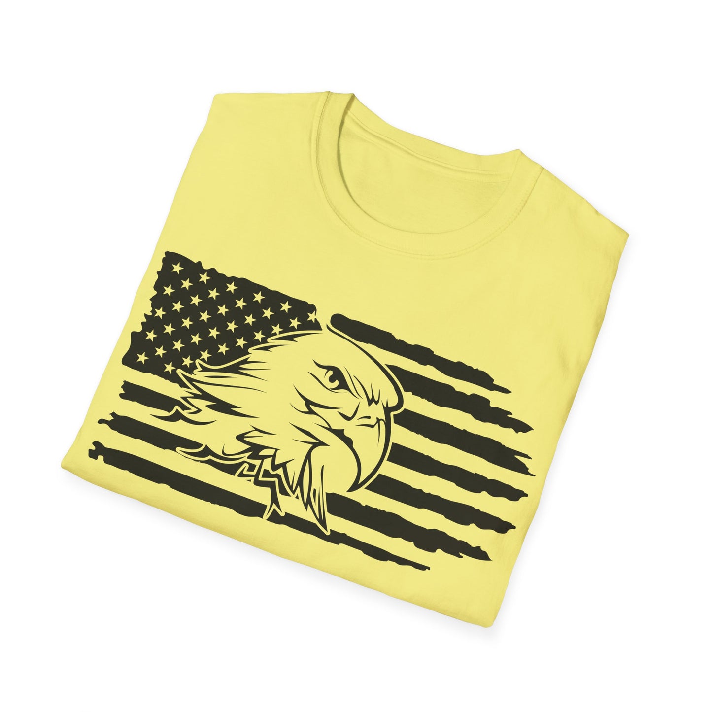 Distressed American Flag B&W - Eagle - Unisex Softstyle T-Shirt