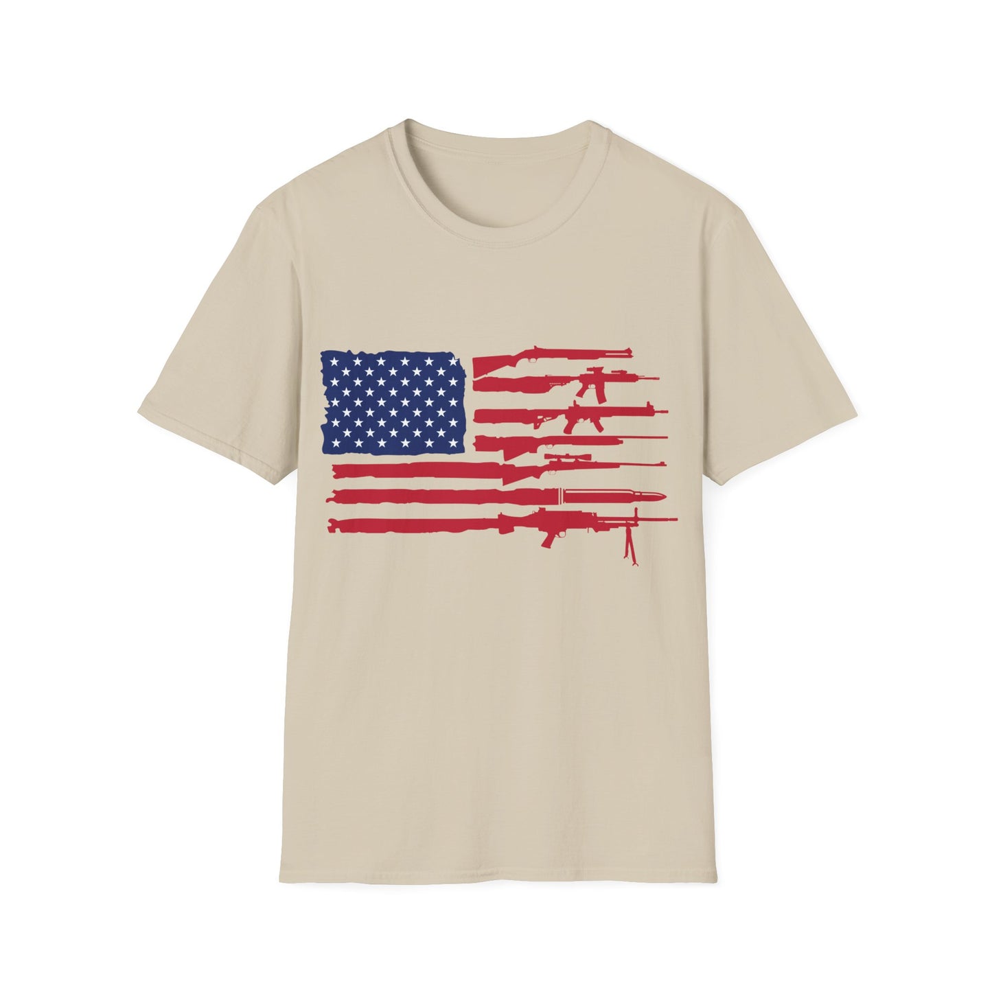 American Flag Guns Color - Unisex Softstyle T-Shirt