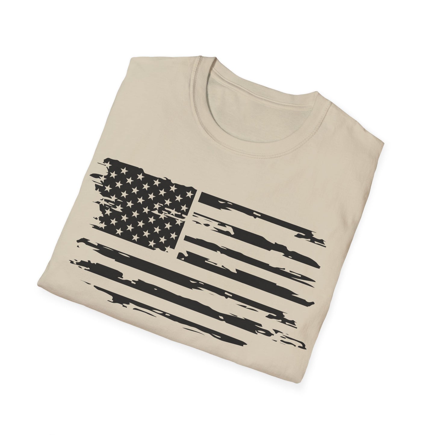 Distressed American Flag B&W - Unisex Softstyle T-Shirt