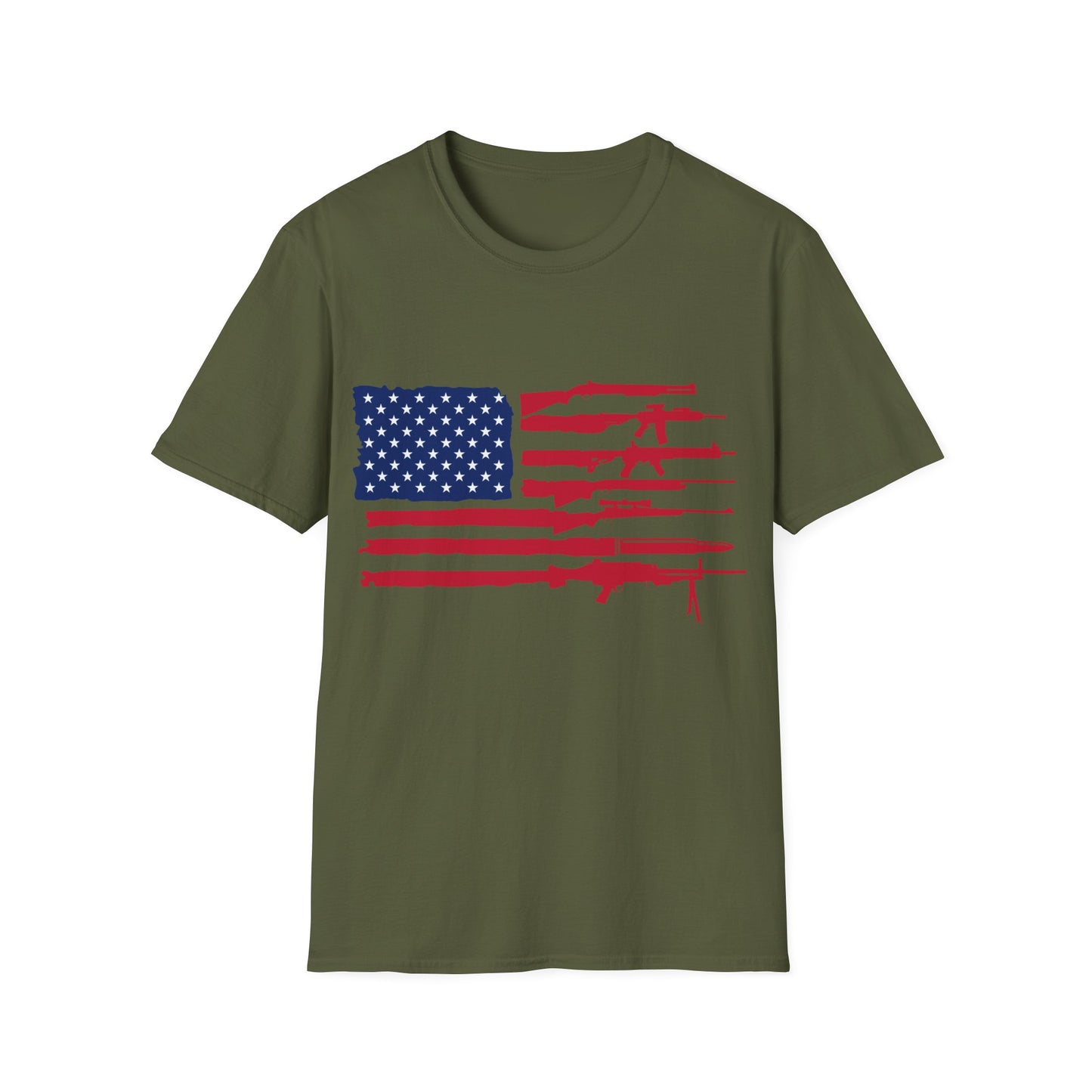 American Flag Guns Color - Unisex Softstyle T-Shirt