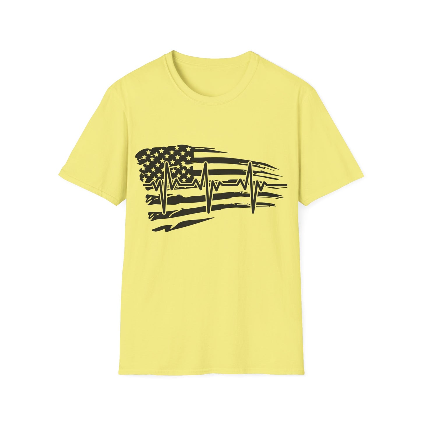 Distressed Flag Heartbeat B&W - Unisex Softstyle T-Shirt