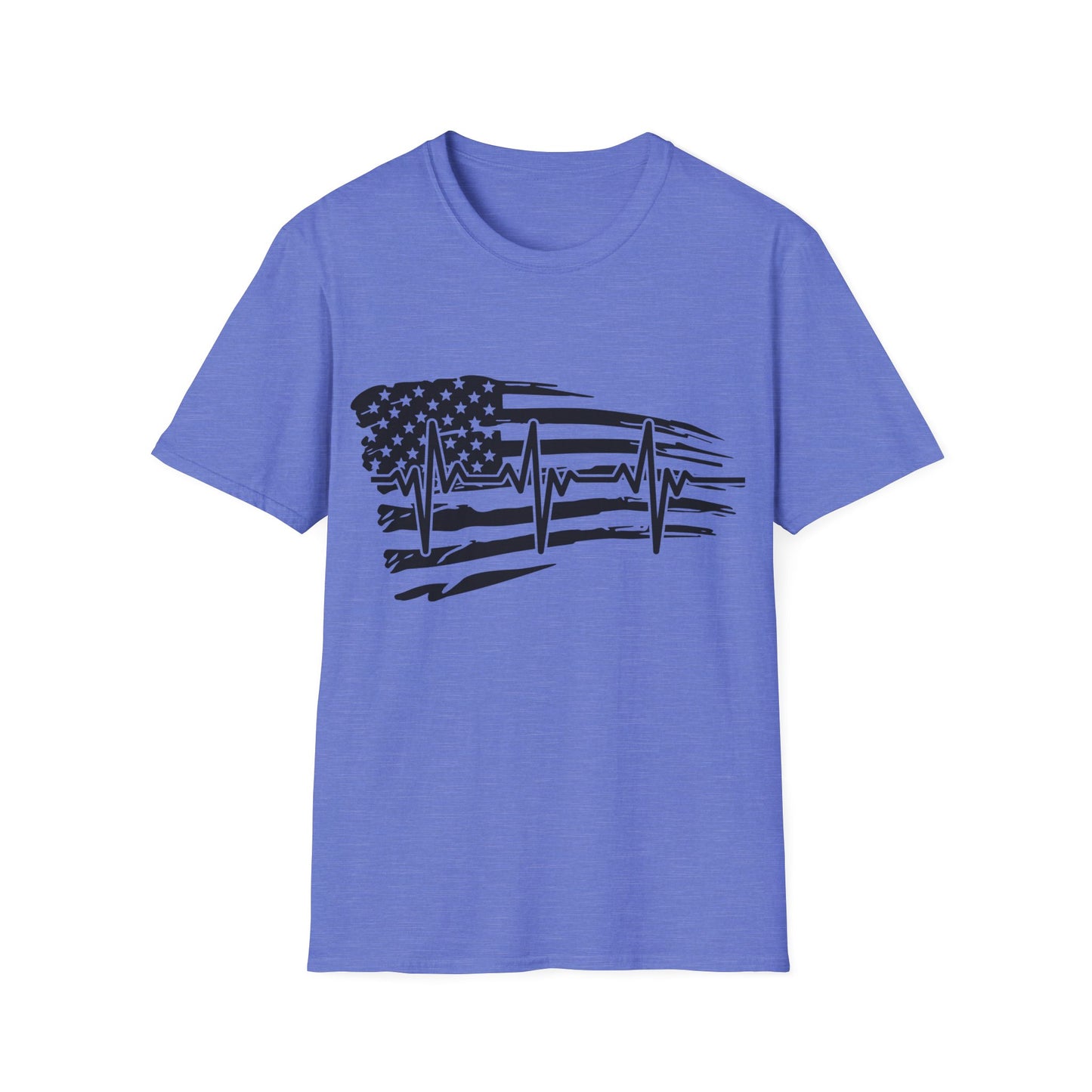 Distressed Flag Heartbeat B&W - Unisex Softstyle T-Shirt