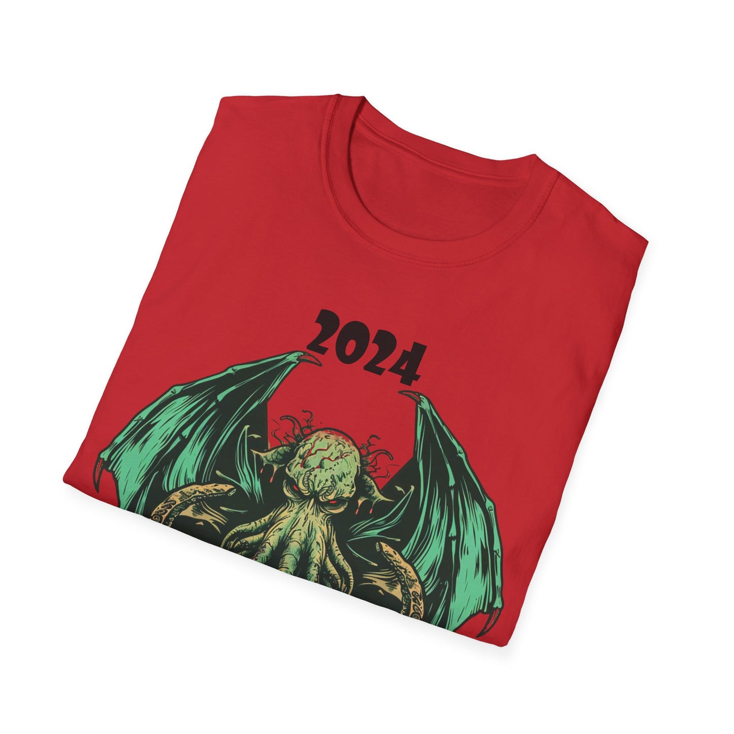 2024 Cthulhu Why Choose The Lesser Evil - White w Black - Unisex Softstyle T-Shirt