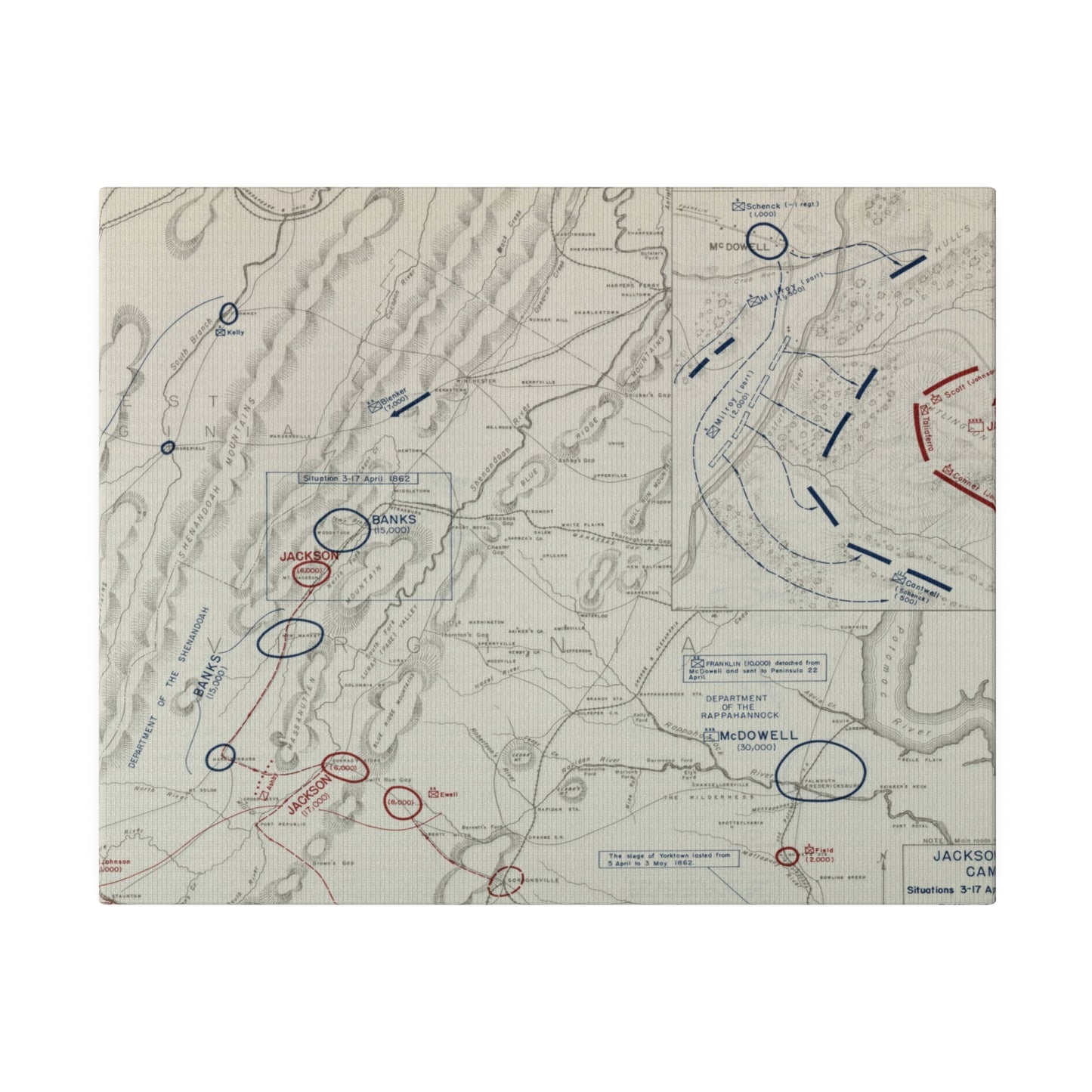 American Civil War Jackson's Valley Campaign - Situation 3-17, 29 Apr and Battle of McDowell 8 May 1862