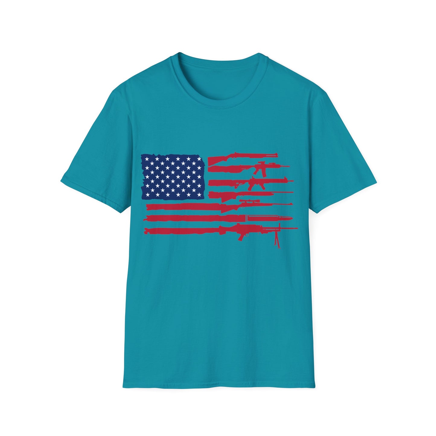 American Flag Guns Color - Unisex Softstyle T-Shirt