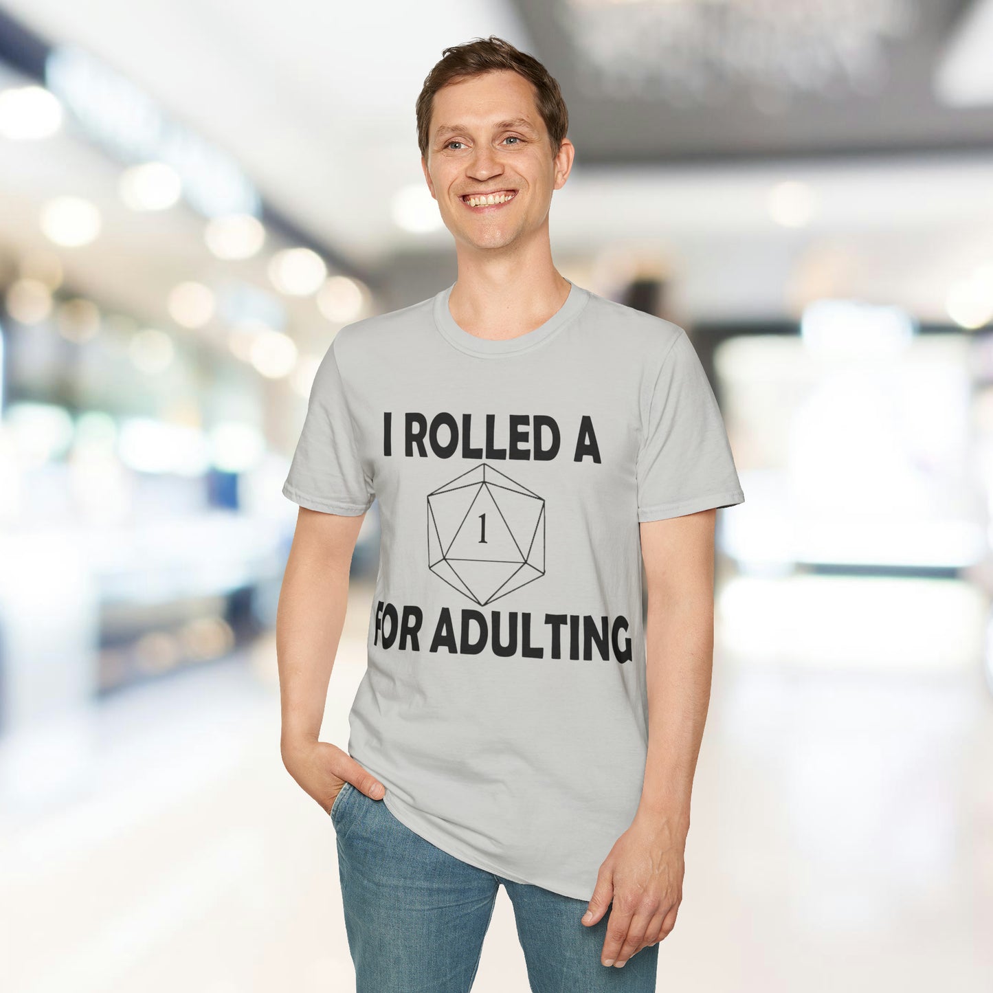 Rolled a 1 for adulting - Black - Unisex Softstyle T-Shirt