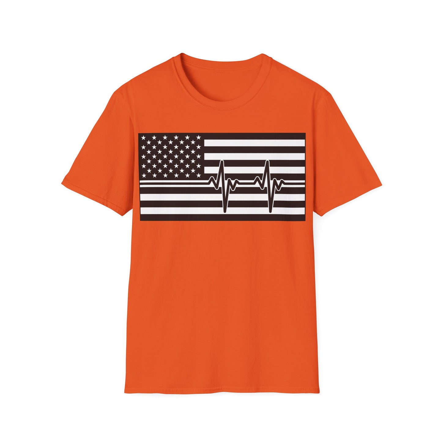 American Flag Heartbeat B&W - Unisex Softstyle T-Shirt