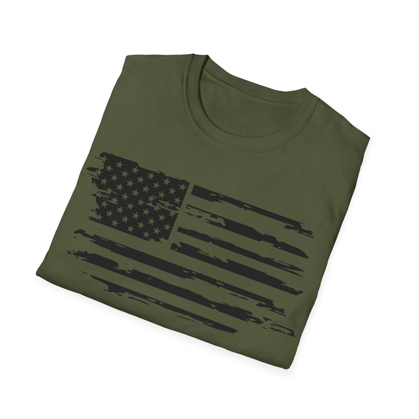 Distressed American Flag B&W - Unisex Softstyle T-Shirt