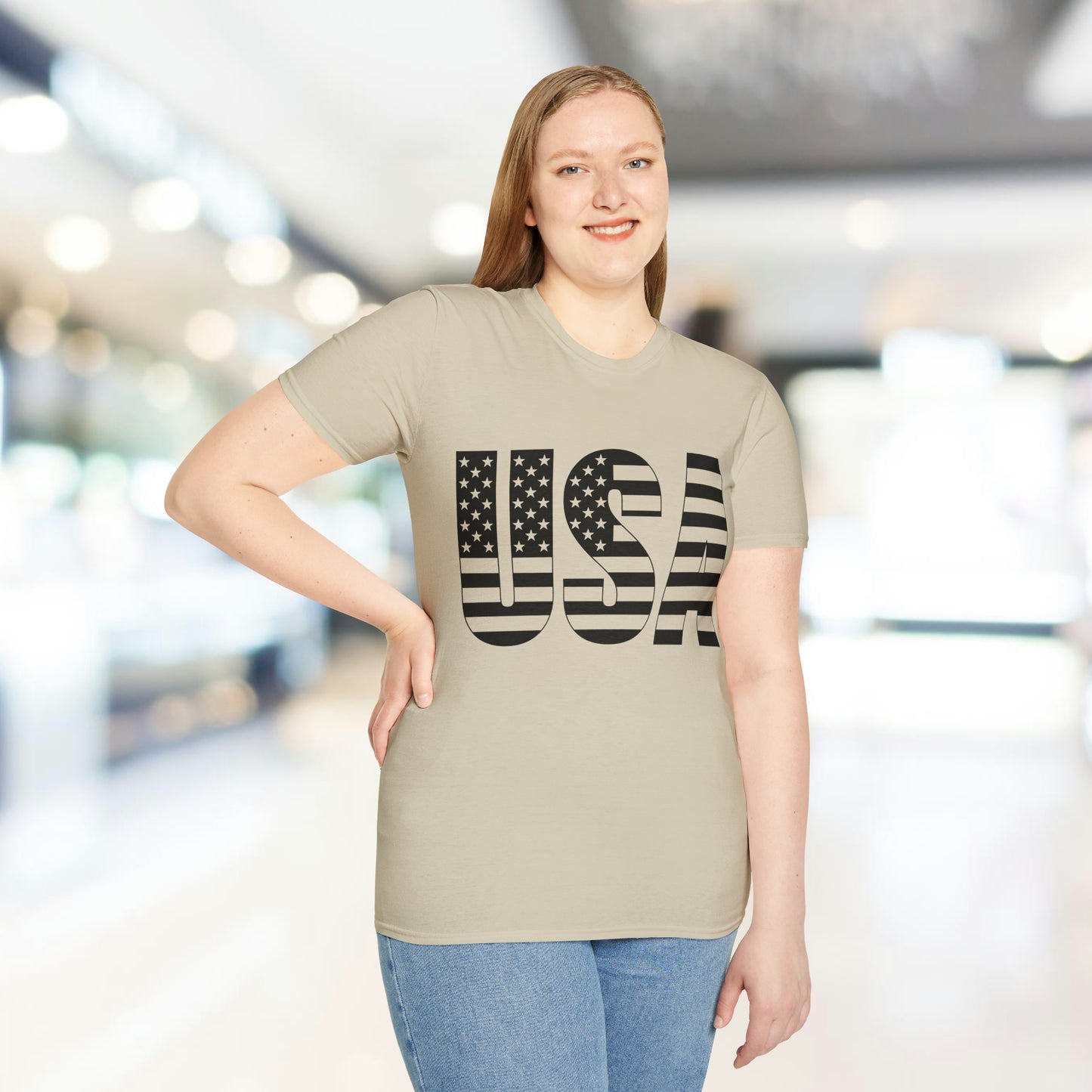 USA American Flag Black - Unisex Softstyle T-Shirt