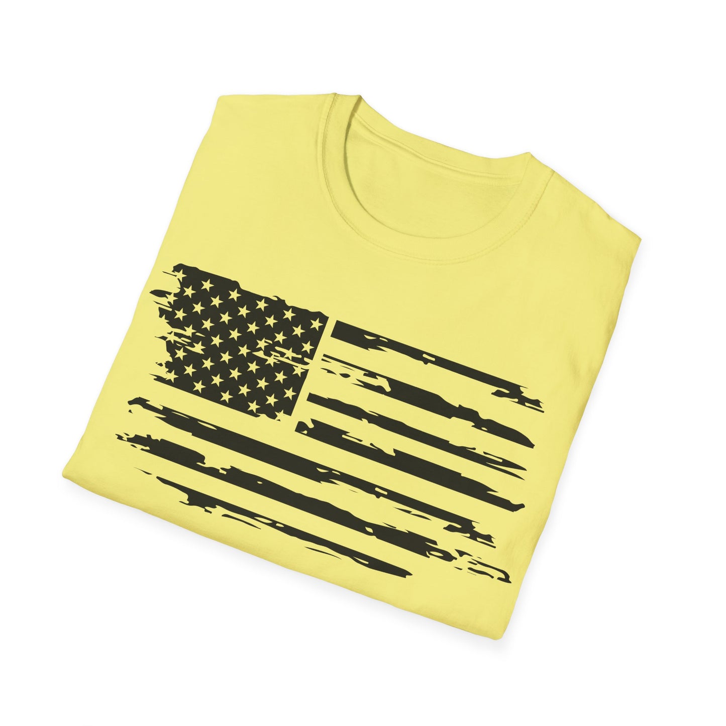 Distressed American Flag B&W - Unisex Softstyle T-Shirt