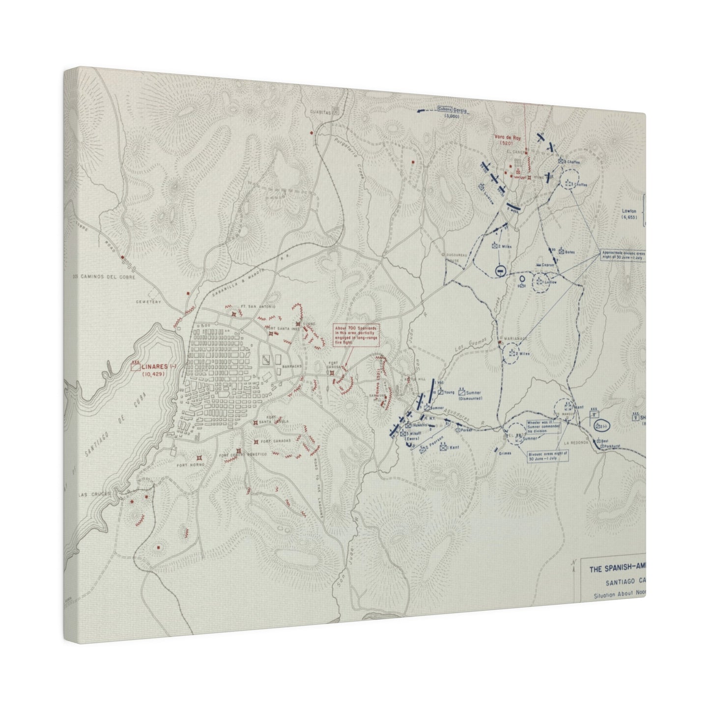 Spanish-American War, Santiago Campaign, Situation Noon 1 July 1898