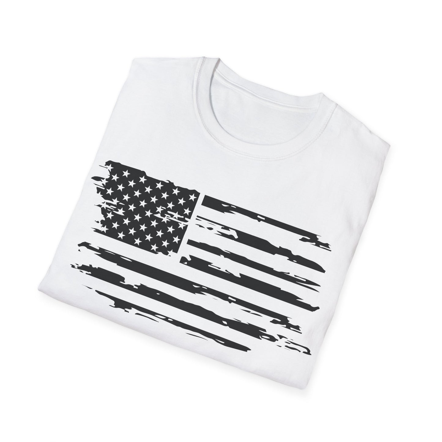 Distressed American Flag B&W - Unisex Softstyle T-Shirt