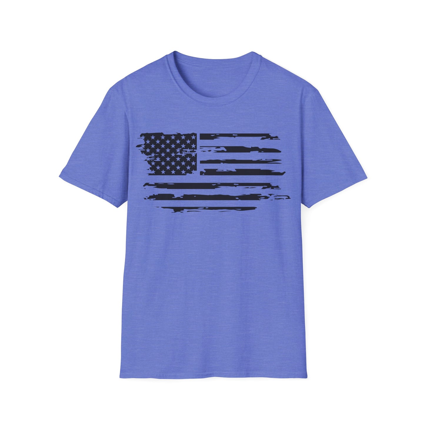 Distressed American Flag B&W - Unisex Softstyle T-Shirt