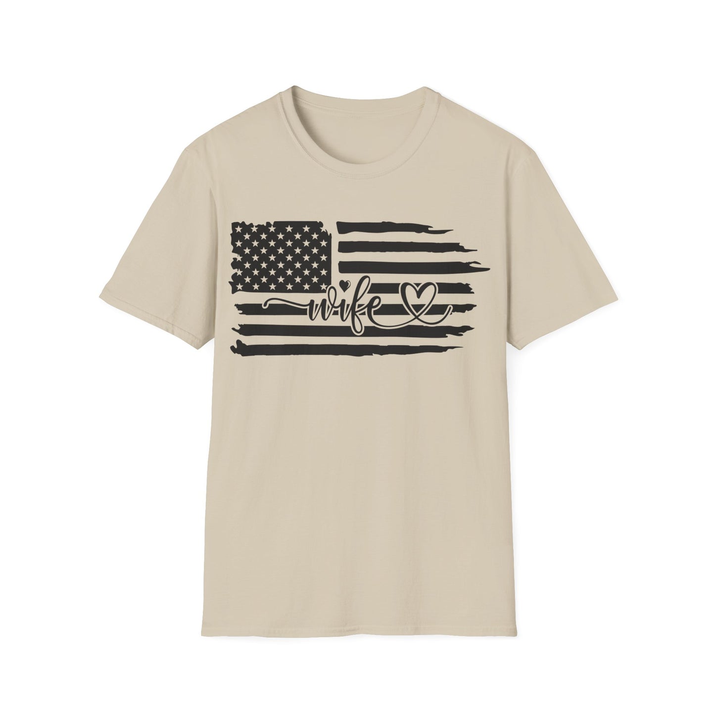 Distressed American Flag B&W - Wife - Unisex Softstyle T-Shirt