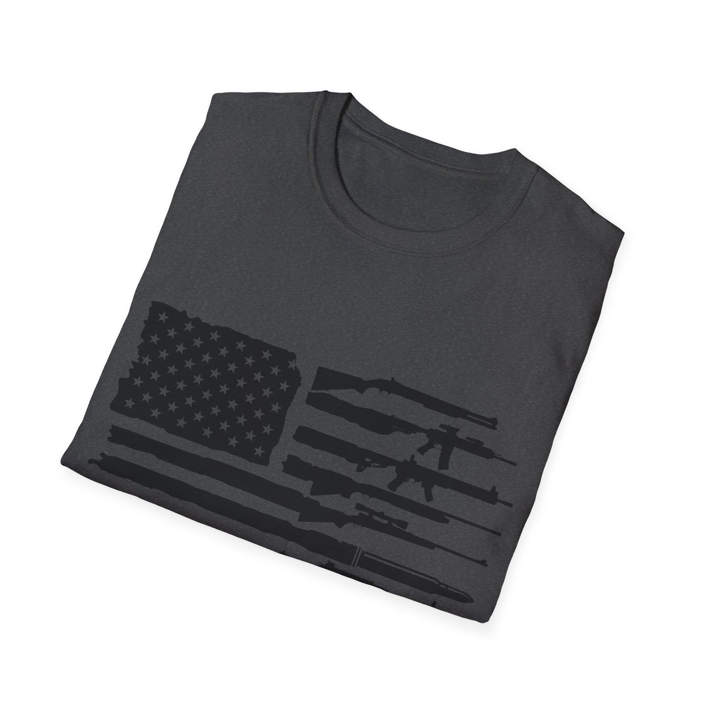 American Flag Guns B&W - Unisex Softstyle T-Shirt