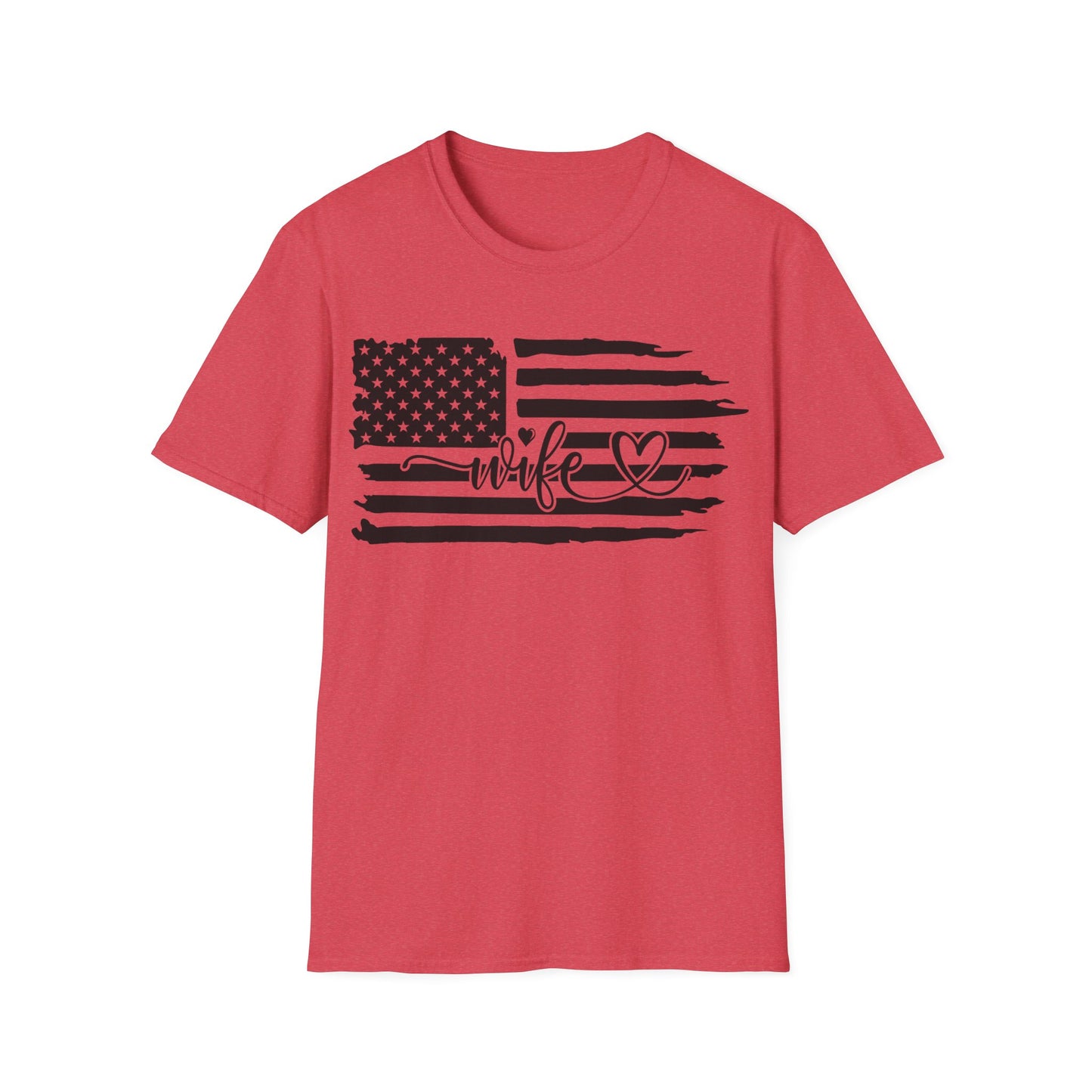 Distressed American Flag B&W - Wife - Unisex Softstyle T-Shirt